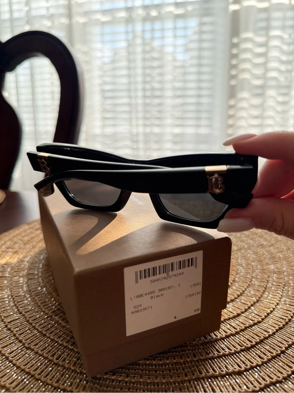 Burberry Black Sunglasses with Gold TB Logo